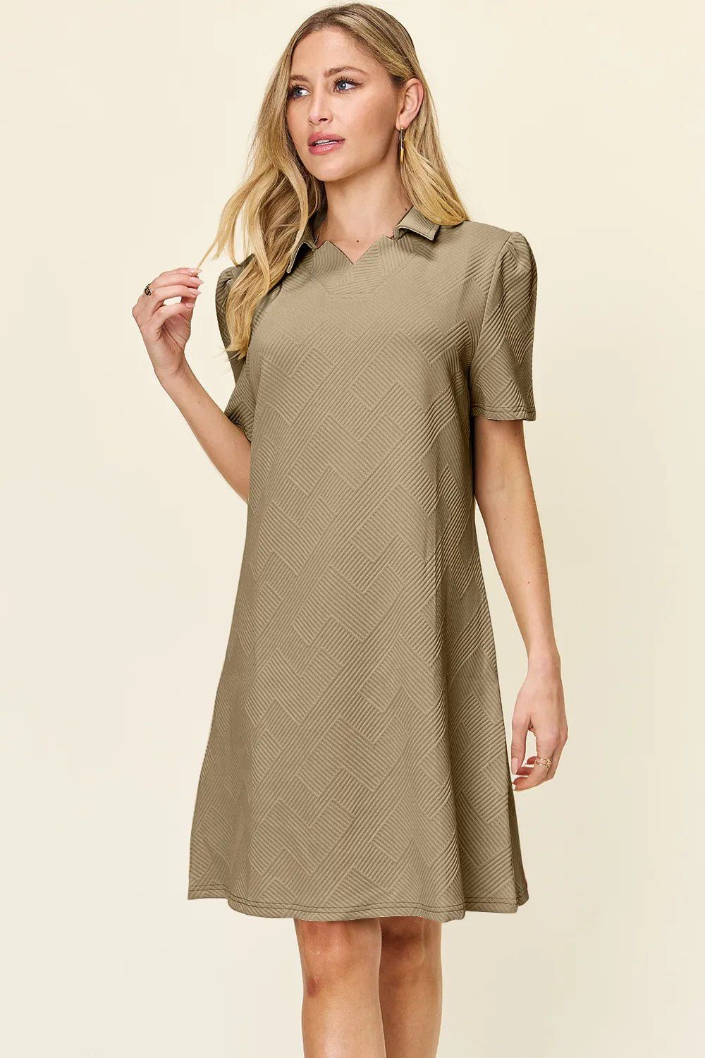 Double Take Collared Short Sleeve Textured Dress - Bela Fils BoutiqueBela Fils Boutique